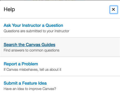 Canvas Student Help Support Menu 